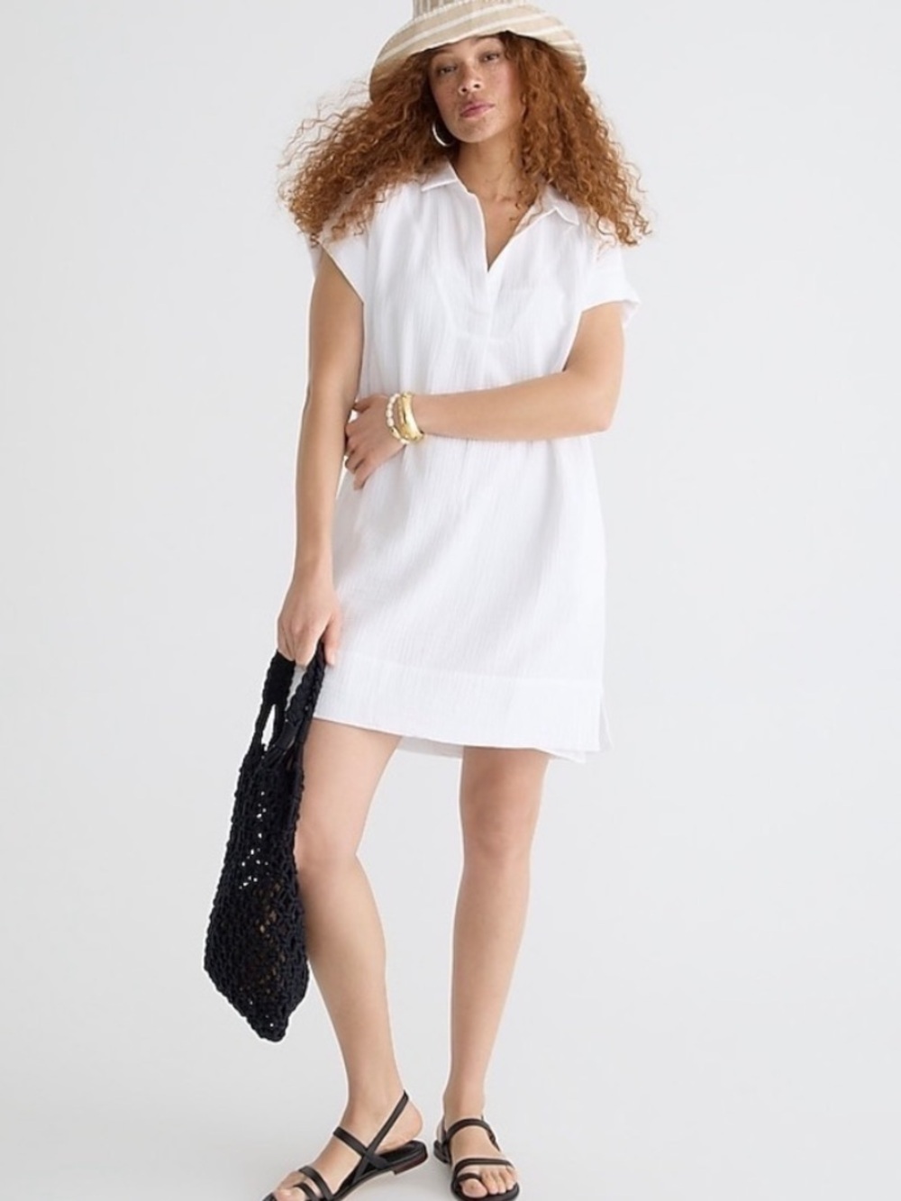 J. Crew White Poplin Short Sleeve Shirt Dress with Collar